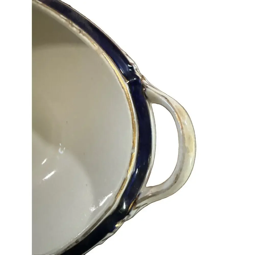 Vintage JHW & Sons Falcona Ware Tureen Covered Serving Dish Cobalt Blue Gold 30s